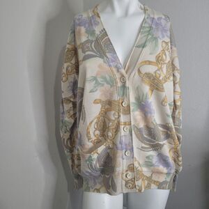 Angora M,L Cardigan button Italy longsleeve stretch ribbed chain link Italy